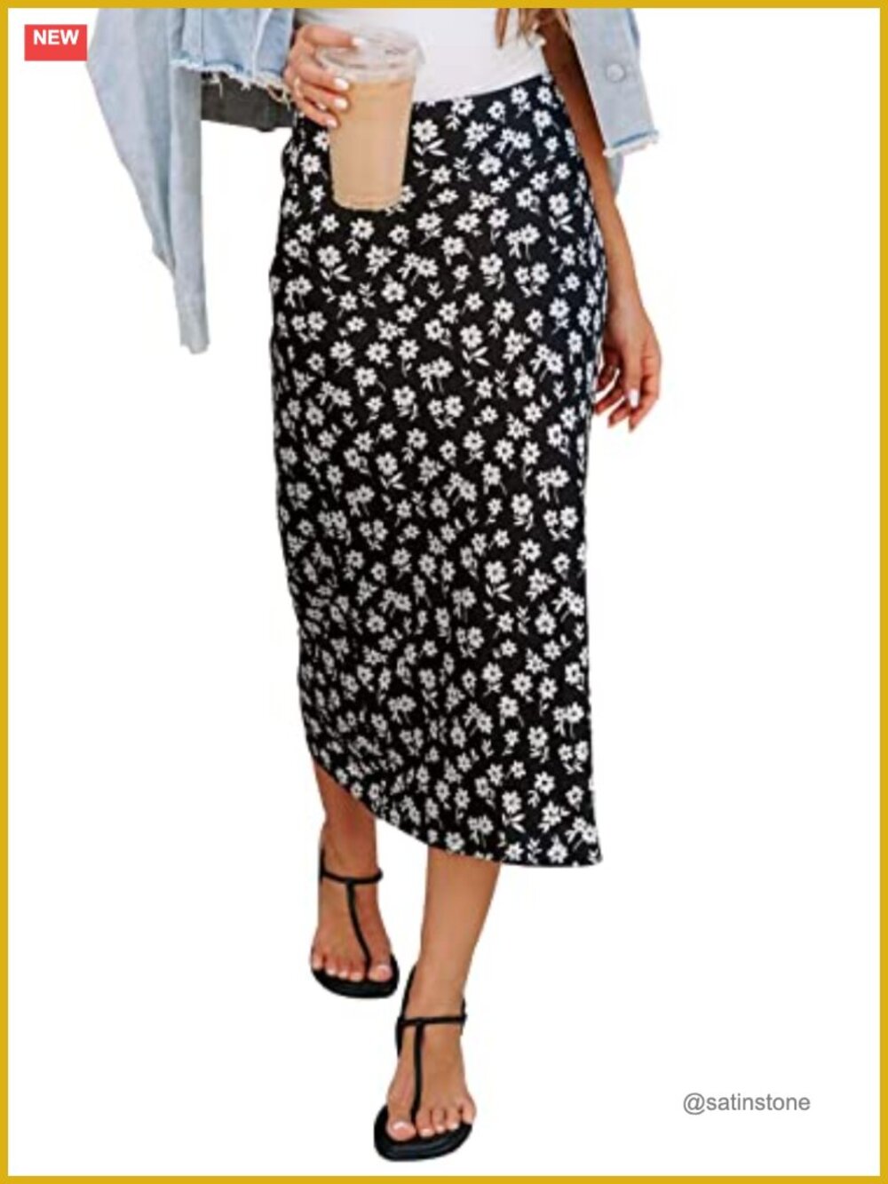Floral Print Midi Skirt High Elastic Waist Zipper Vintage Boho